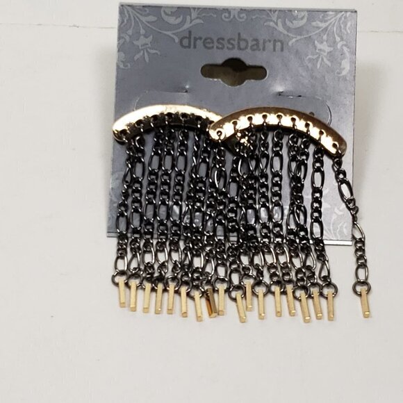 2/$30 Gold Tone & Black Chain Fringed Post Drop Dangle Earrings - Women Jewelry - Picture 7 of 7